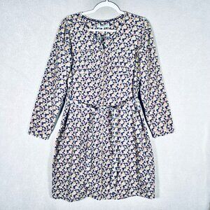 Boden Cream and Navy Floral Tie-Waist Midi Dress